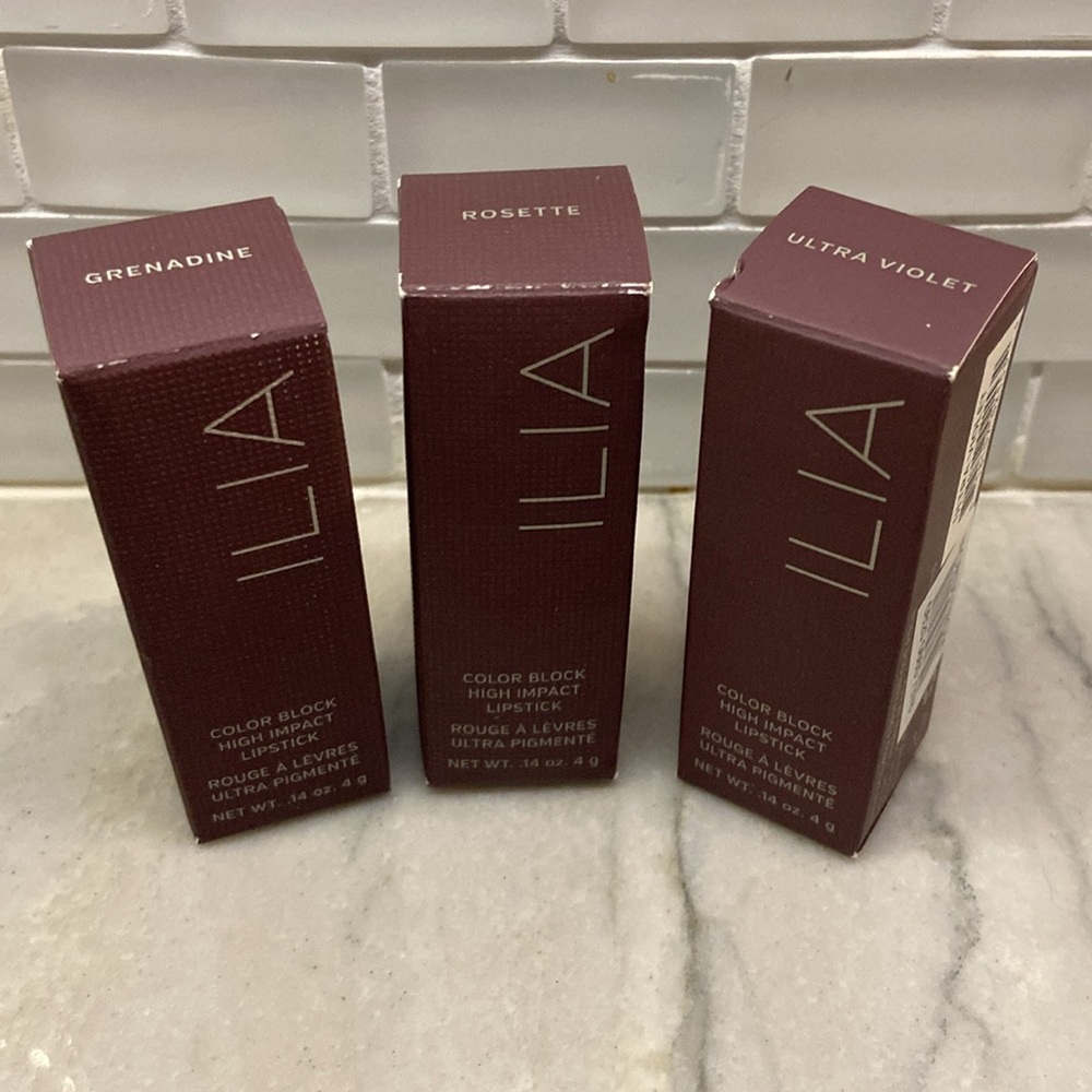 ILIA Color Block High Impact Lipstick in 3 Colors Grenadine Rosette Violet NWT